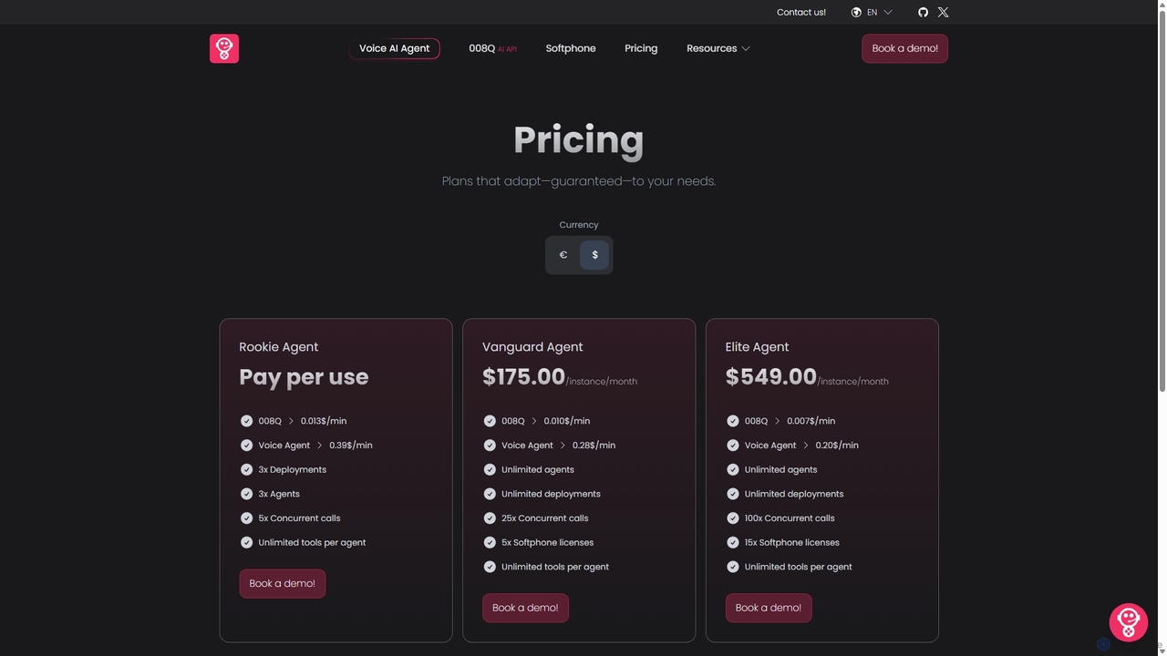 008 | AI-Agent Pricing | Voicebots and Voice API for 008agent