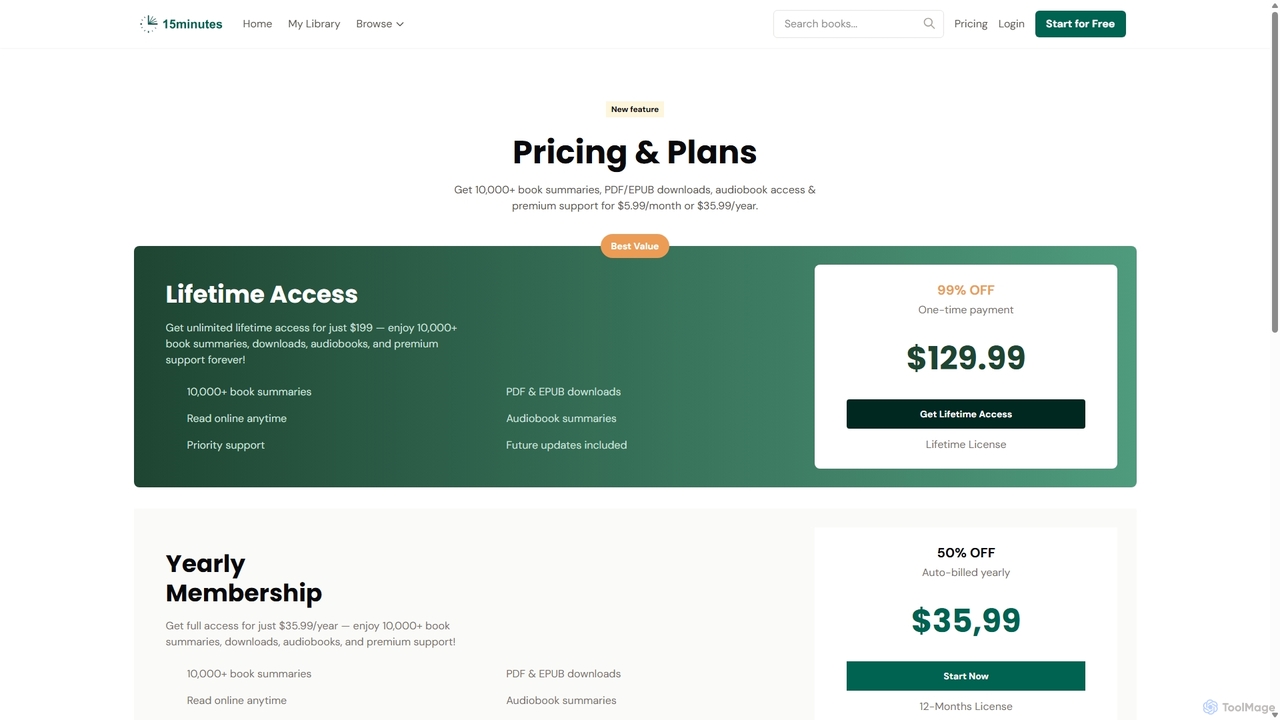 Pricing Plans | Affordable Book Summaries & Audiobooks | 15Minutes for 15minutes.ai