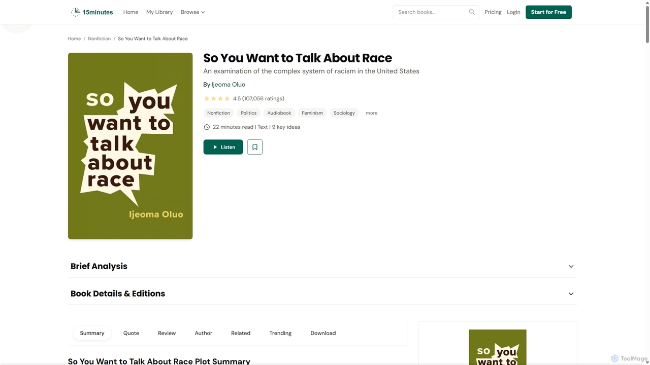 So You Want to Talk About Race Book Summary with PDF, Quotes & Audio for 15minutes.ai