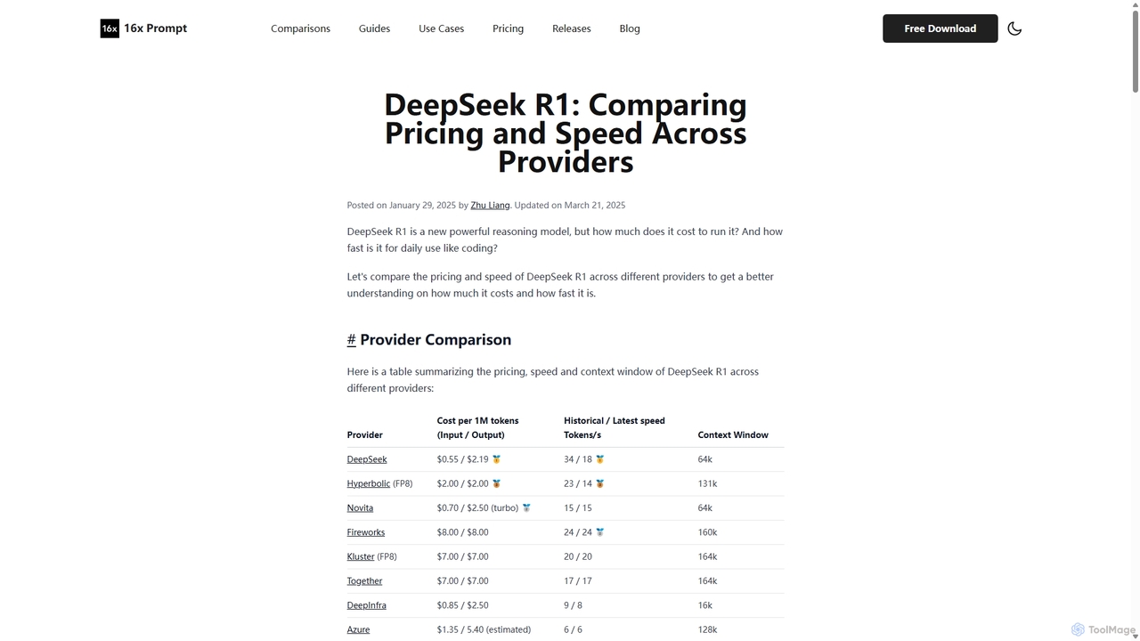 DeepSeek R1: Comparing Pricing and Speed Across Providers | 16x Prompt for 16x Prompt