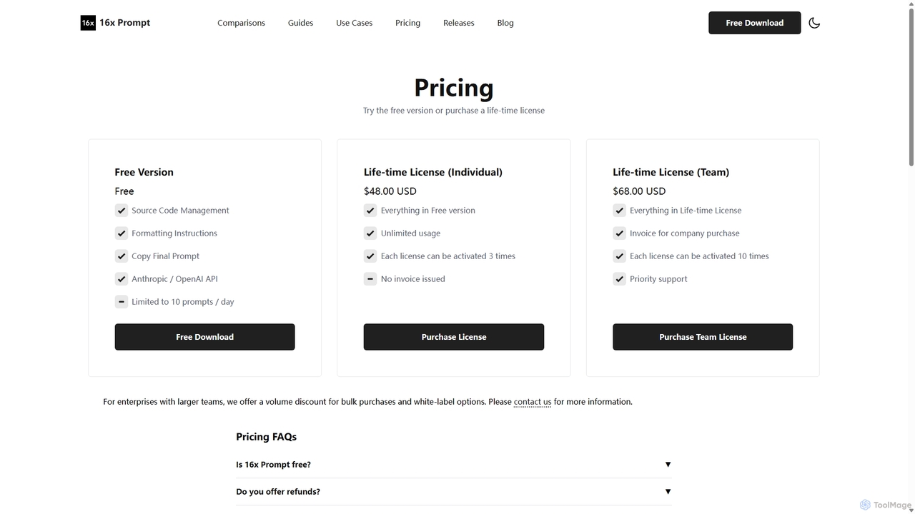 Pricing | 16x Prompt for 16x Prompt