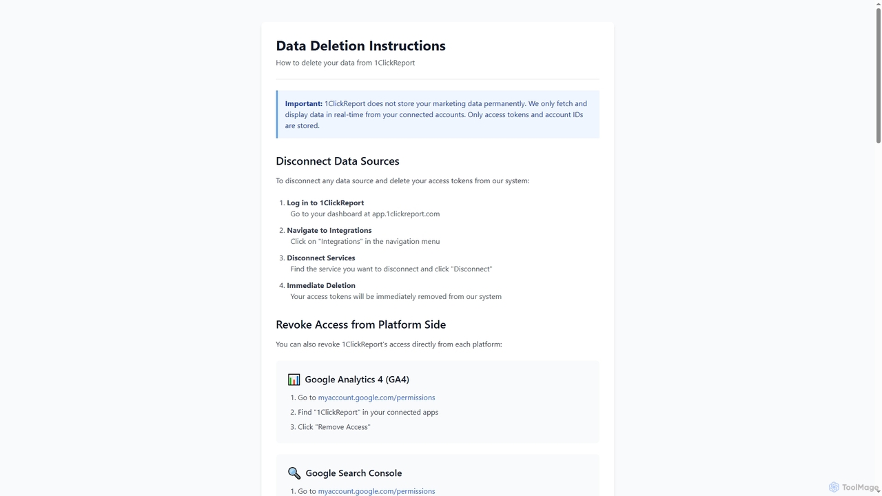 Data Deletion Instructions - 1ClickReport for 1ClickReport