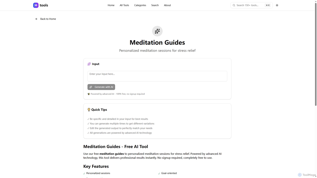 Meditation Guides | 30tools AI Tools | 30tools - Free AI Tools for 30tools