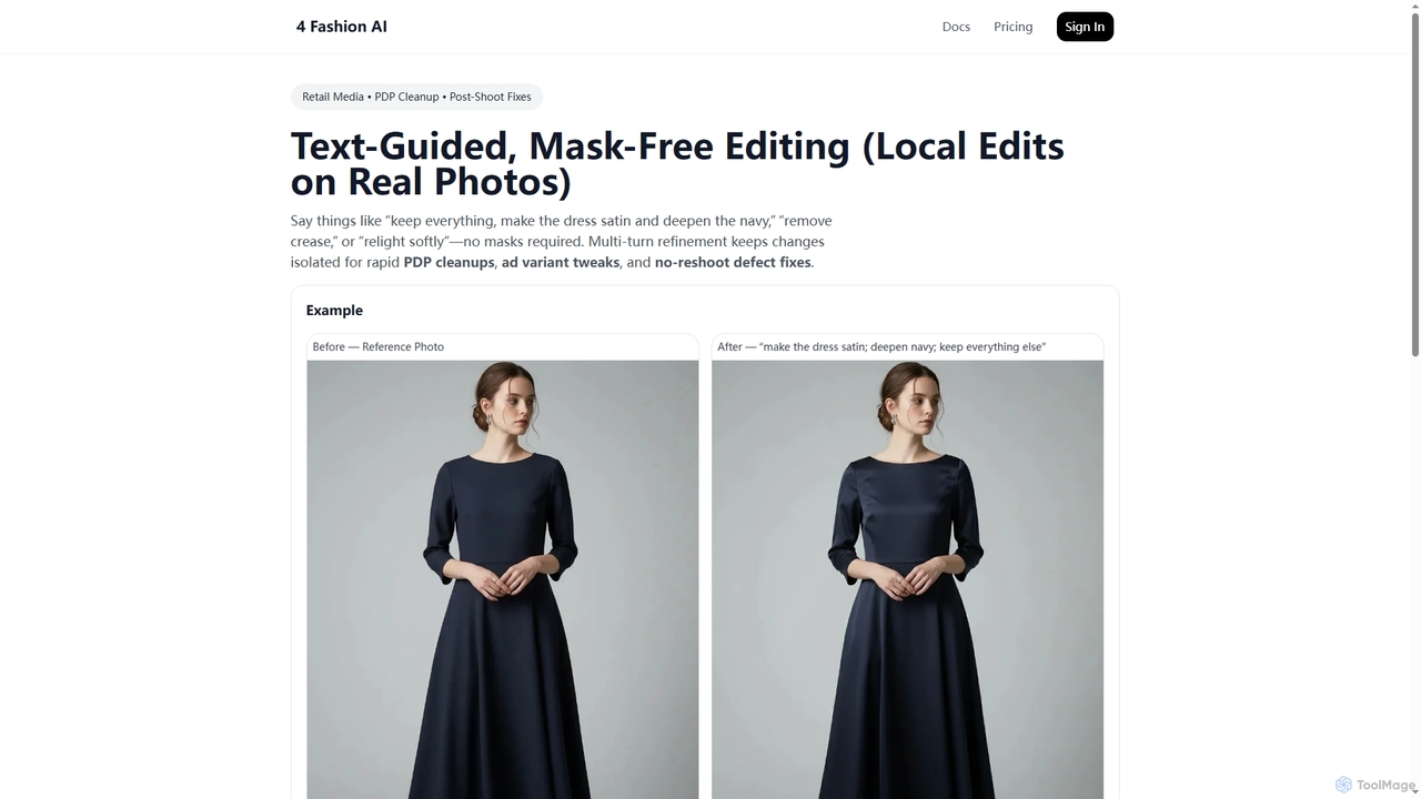 Text-Guided, Mask-Free Editing for Fashion | PDP Cleanup & Ad Variants | 4 Fashion AI for 4FashionAI