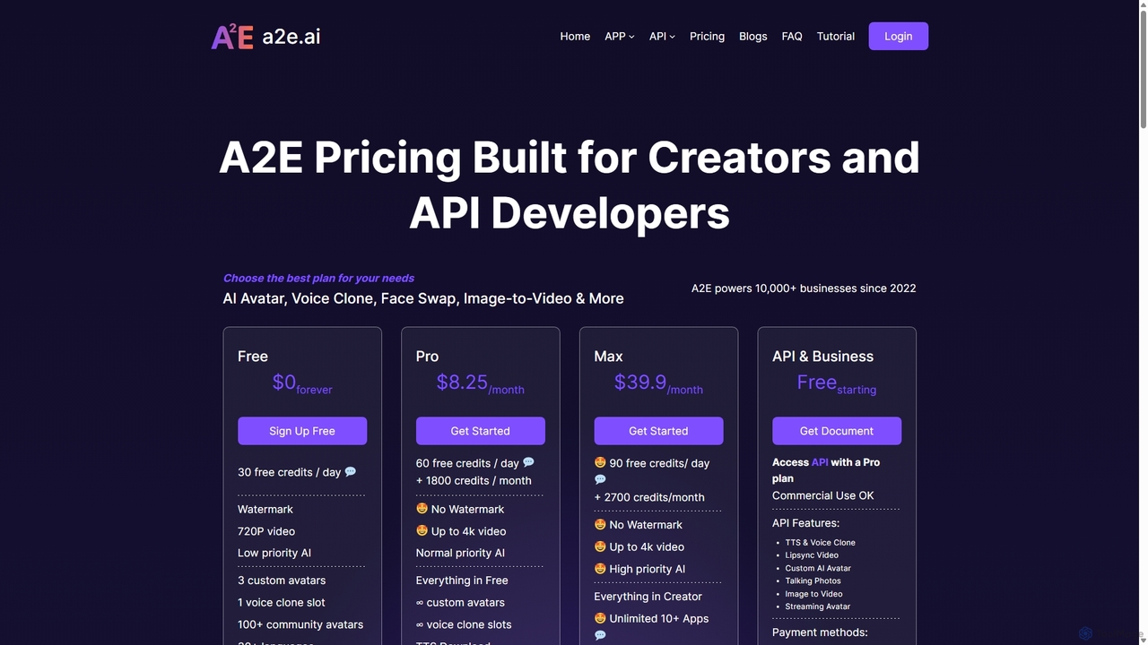 Pricing - a2e.ai for a2e.ai