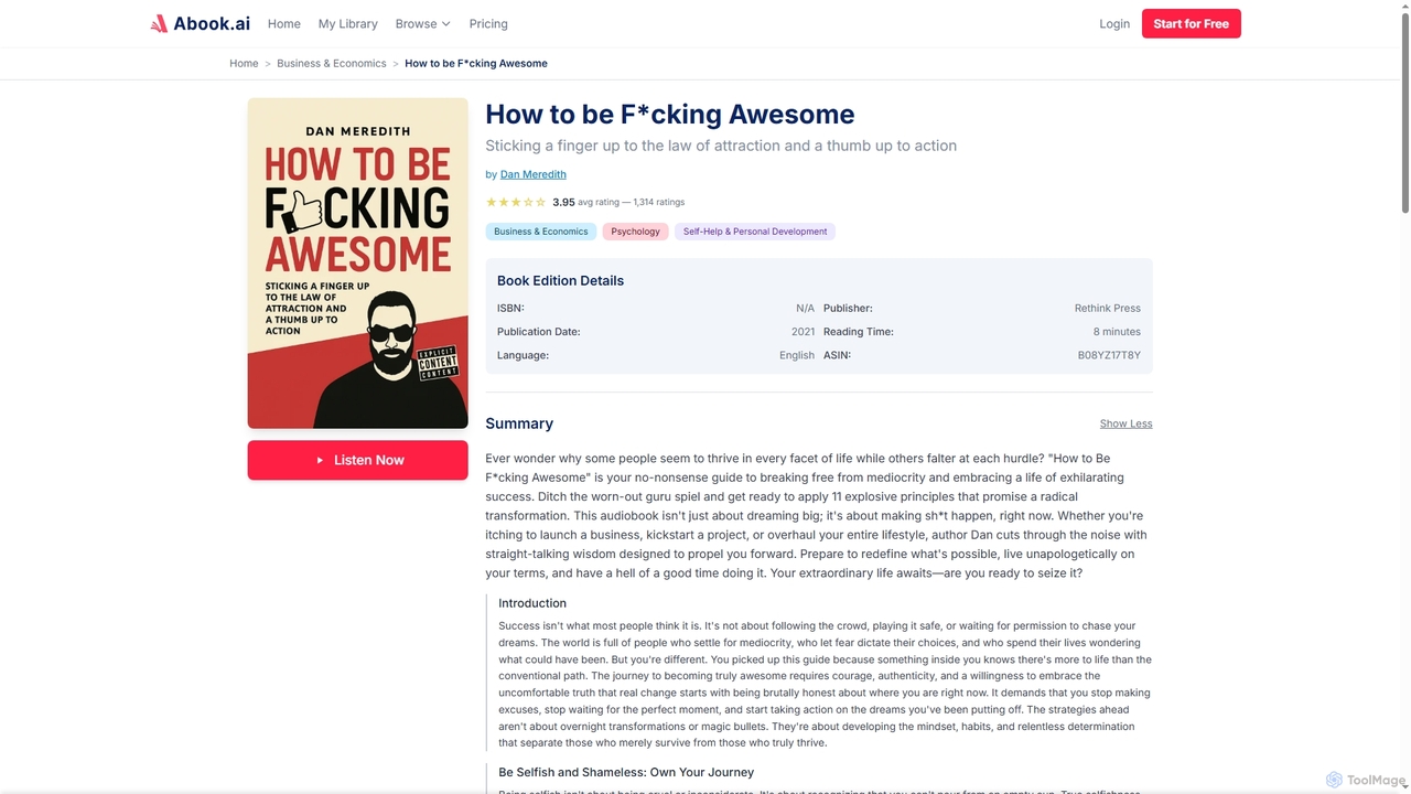 Free How to be F*cking Awesome Book Summary & PDF | Abook.ai for Abook