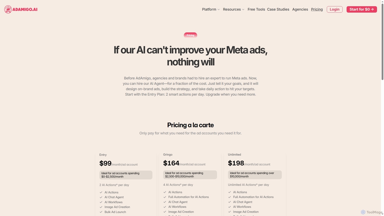 Adamigo Pricing | Affordable AI Media Buyer & Meta Ads Automation Plans for Adamigo
