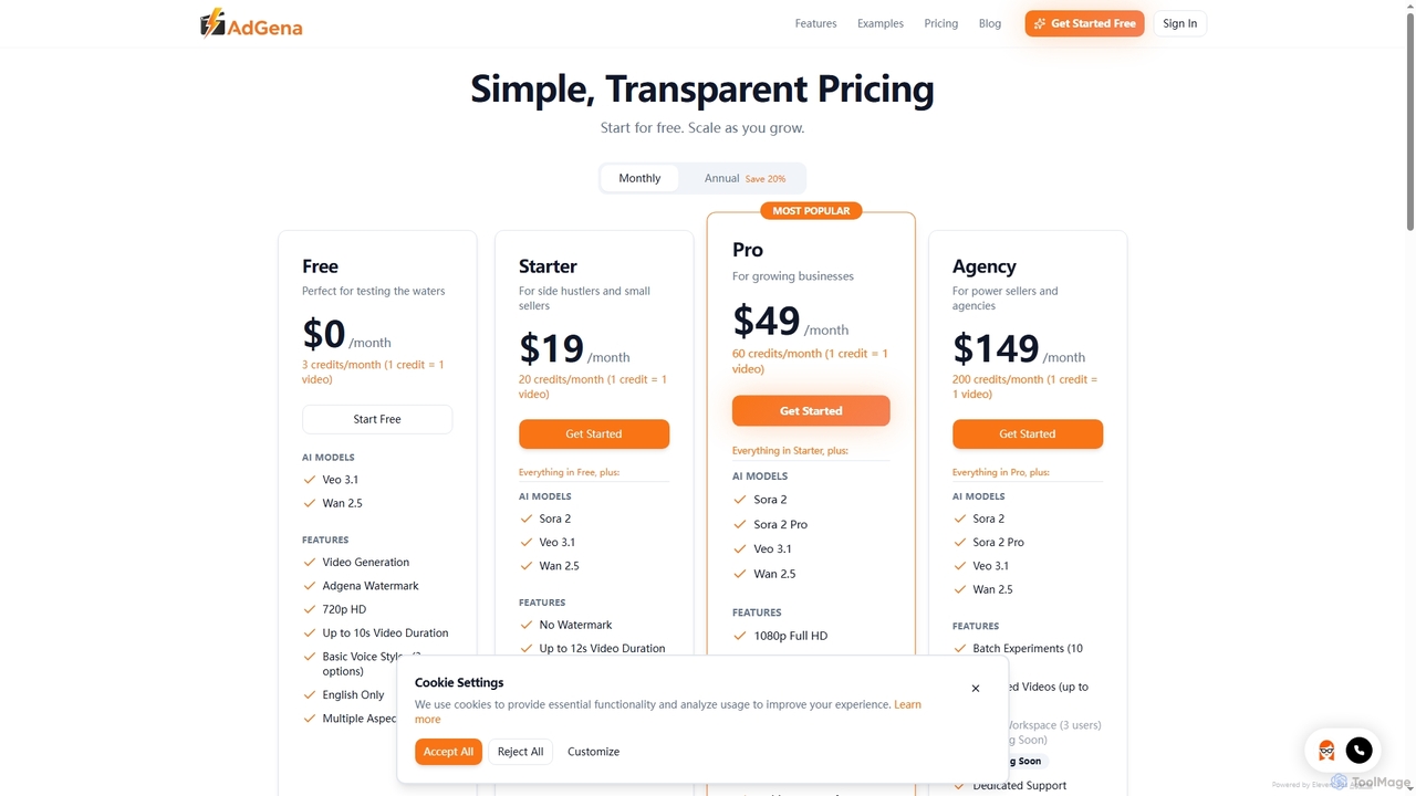 Pricing | Adgena - AI Video Ad Generator for Adgena