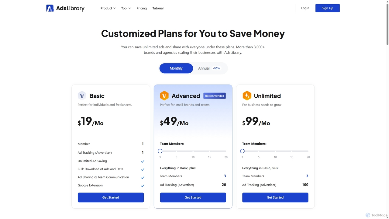 AdsLibrary Pricing: Choose a Plan to Save & Manage Ads from Facebook, TikTok & Instagram for AdsLibrary
