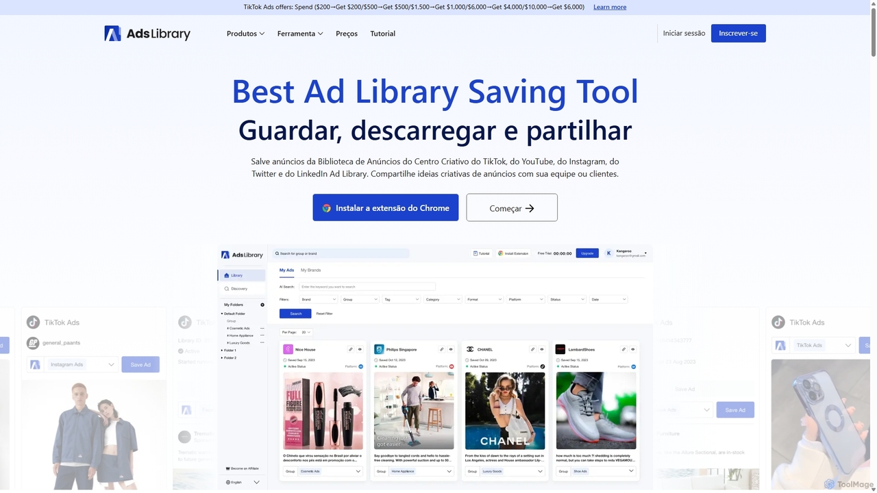 AdsLibrary: Baixe anúncios do Ad Library, TikTok, YouTube e Instagram rapidamente for AdsLibrary
