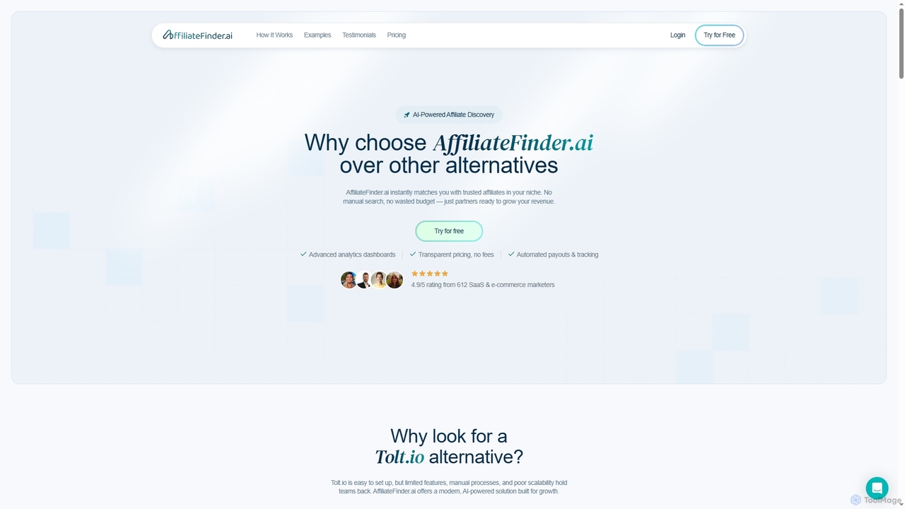 AffiliateFinder.ai - Tolt.io for AffiliateFinder