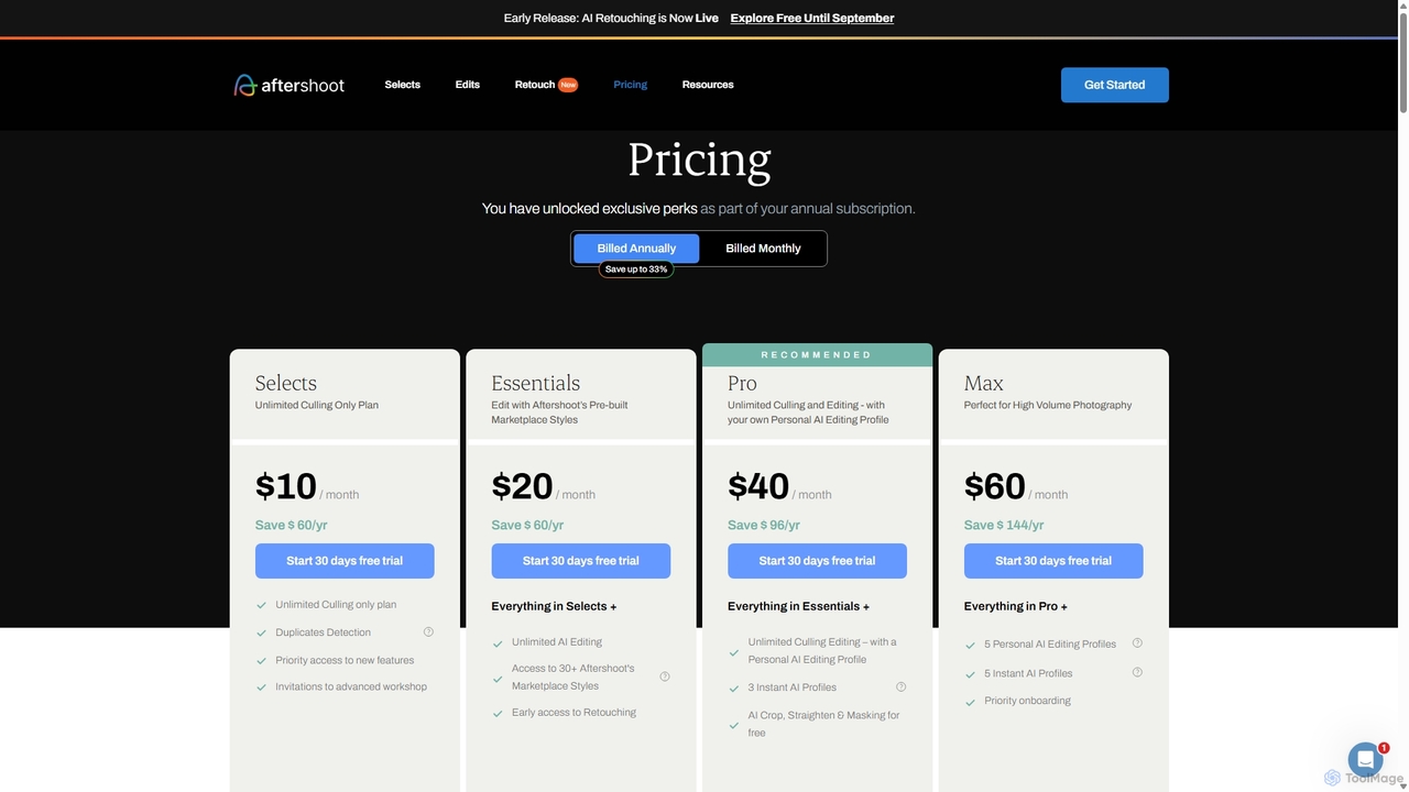 Aftershoot Plans & Pricing for Aftershoot