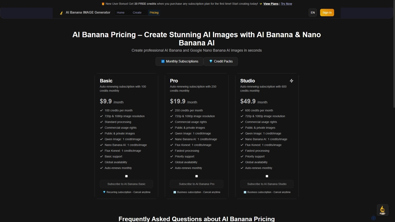 NANO BANANA Pricing - AI Image Generation Plans for AI Banana