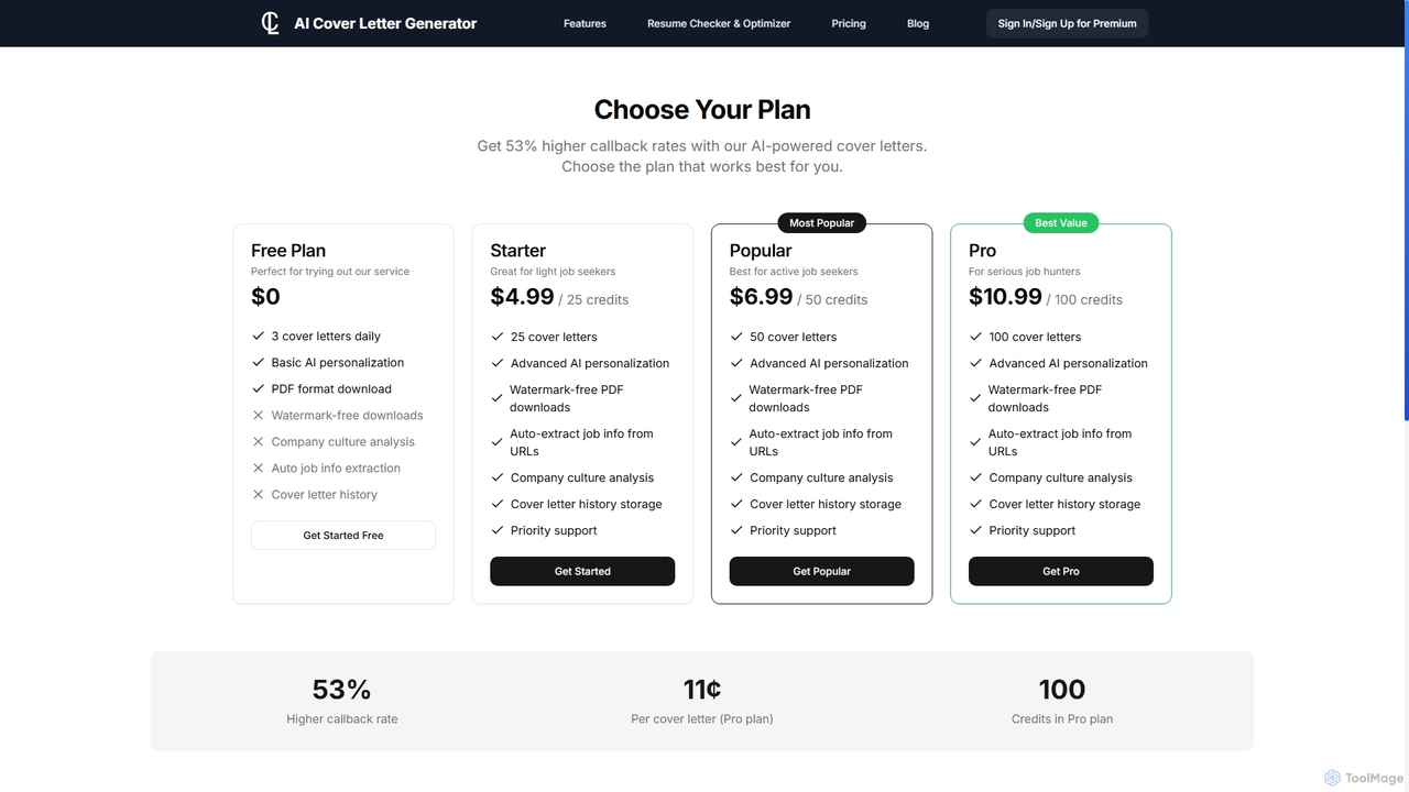 Pricing - AI Cover Letter Generator for AI Cover Letter Generator