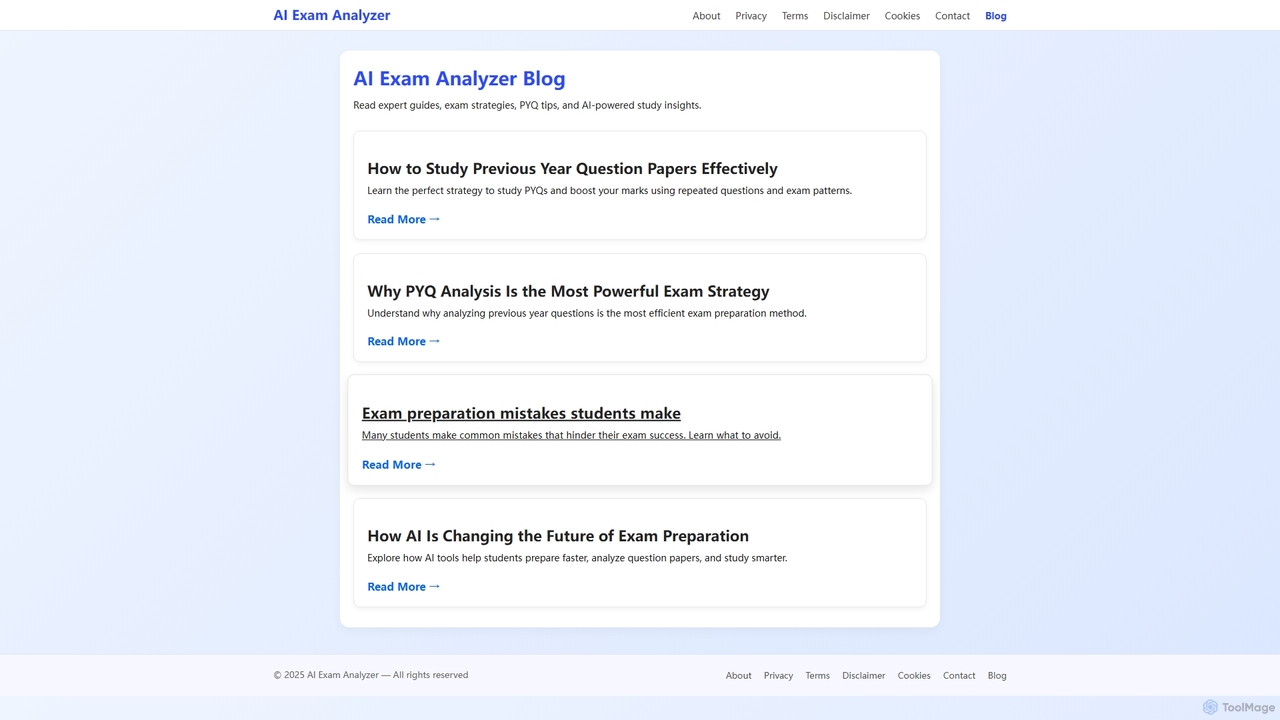 AI Exam Analyzer: Smart PYQ Analysis & Personalized Study Plans - ToolMage