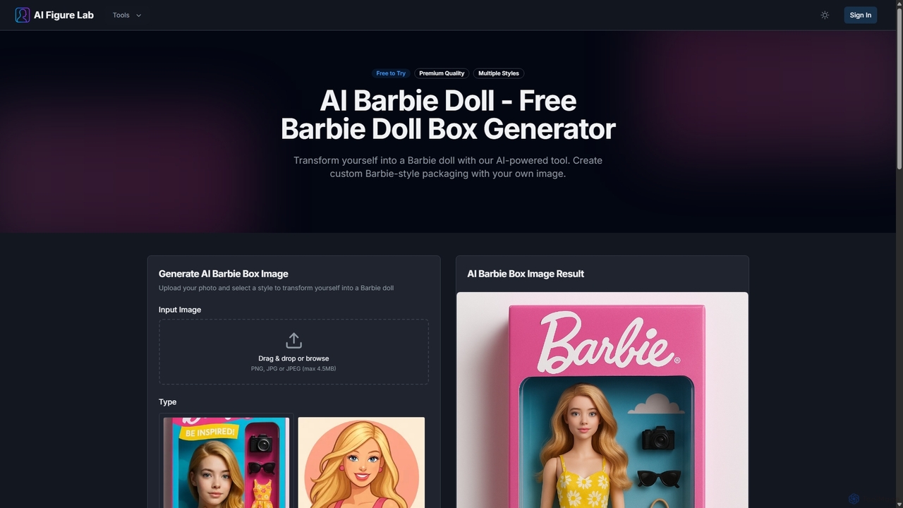Free Barbie Doll Box Generator | AI Figure Lab for AI Figure Lab