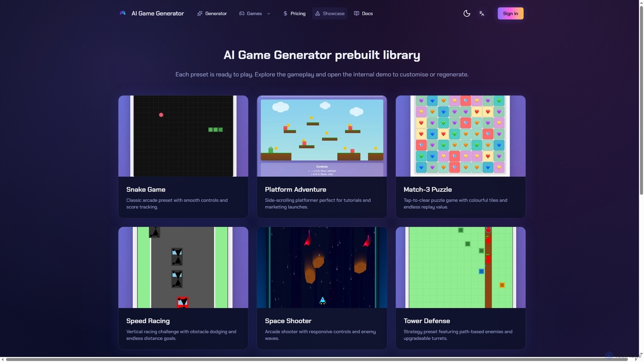 Prebuilt Games for AI Game Generator