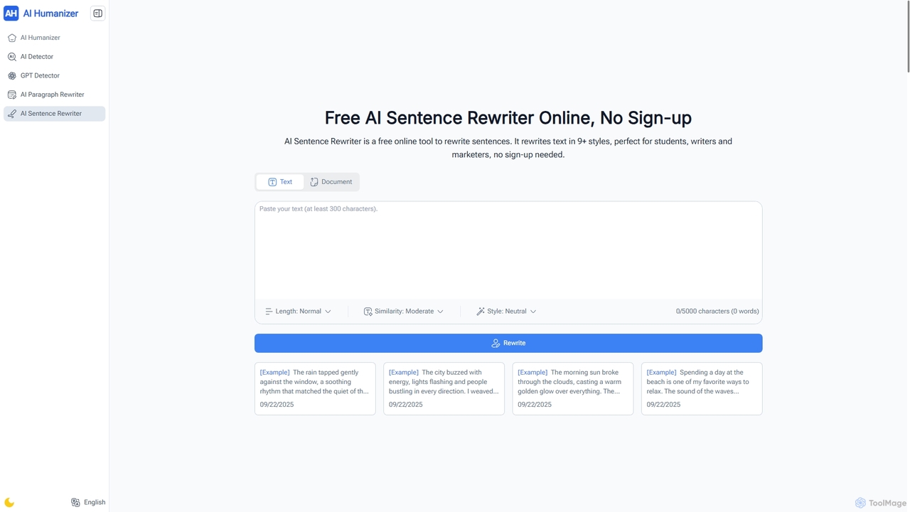 Free AI Sentence Rewriter - Rewrite Sentences Online, No Sign-up for AI Humanizer