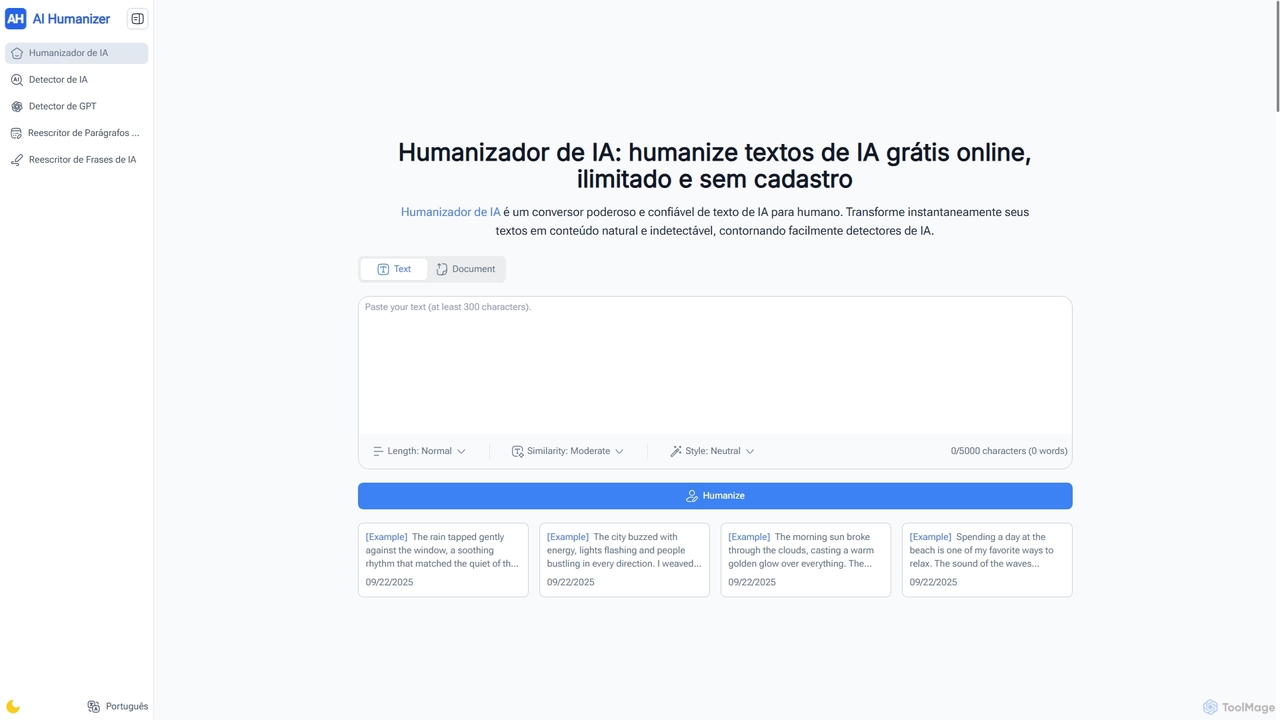 Humanizador de IA: humanize textos de IA grátis online, ilimitado e sem cadastro for AI Humanizer
