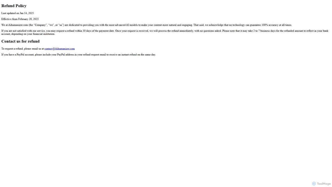 Aihumanizer.com | Refund Policy for AI Humanizer