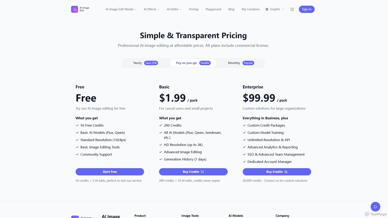 Simple & Transparent Pricing for AI Image Edit