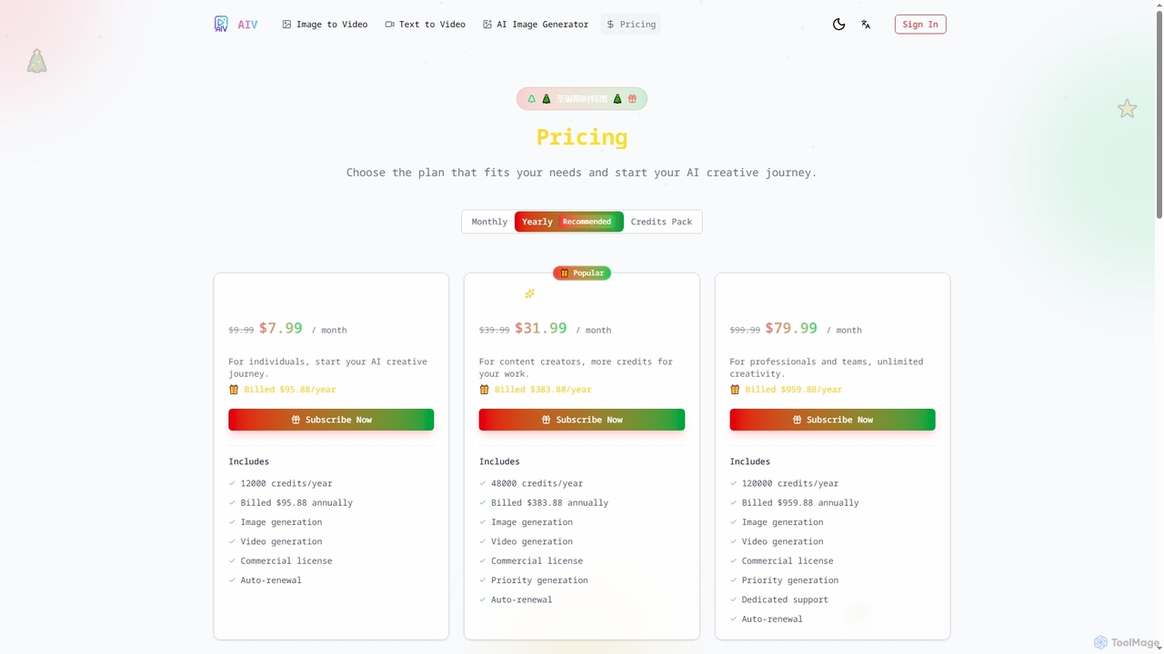 Pricing for AI Image Video