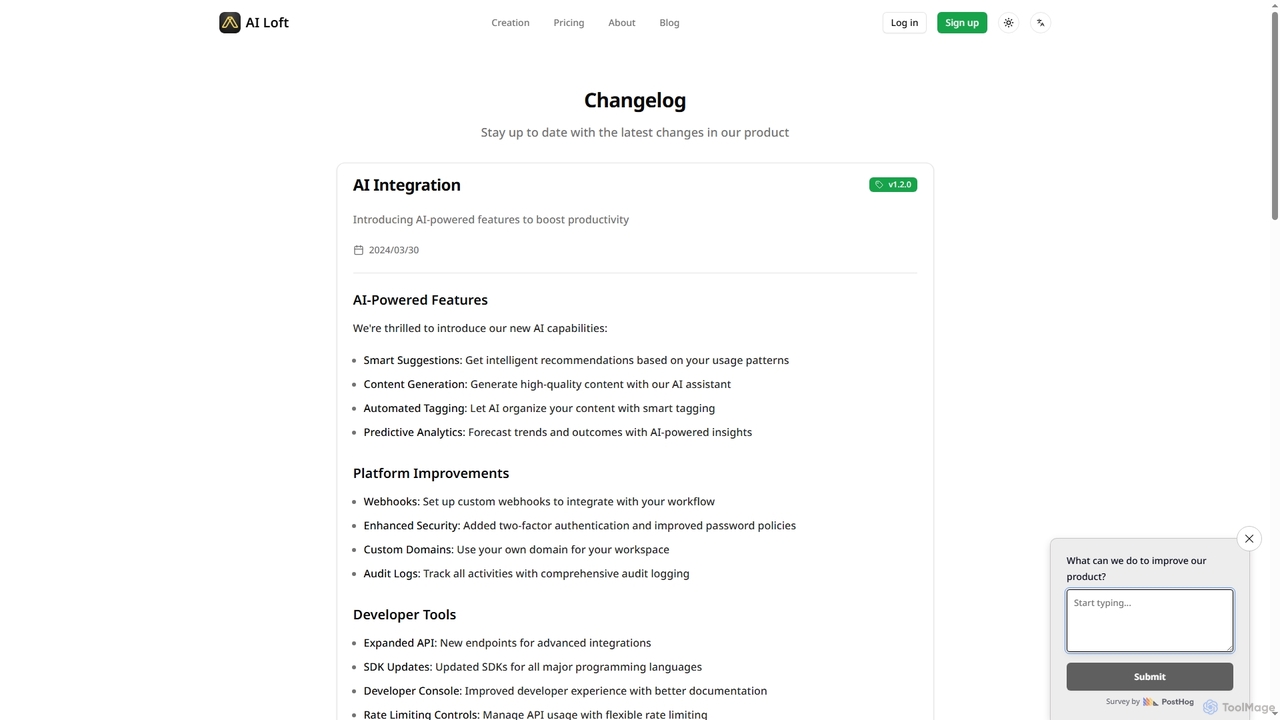Changelog | AI Loft - The Future of Creative Intelligence for AI Loft