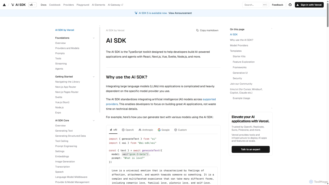 AI SDK by Vercel for AI SDK