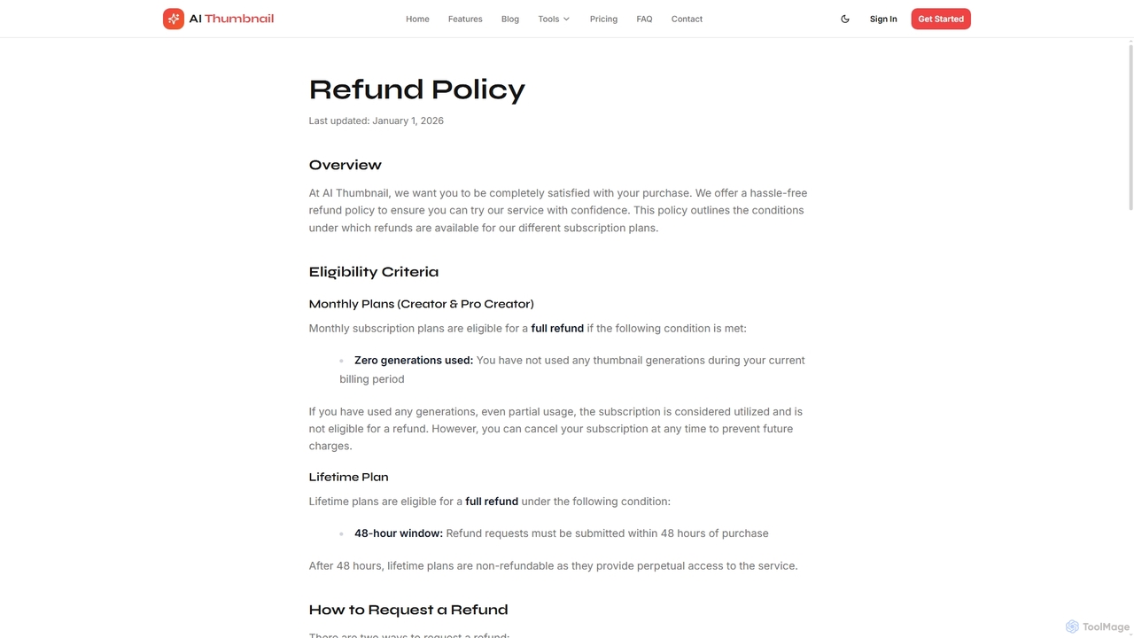 Refund Policy - AI Thumbnail for AI Thumbnail