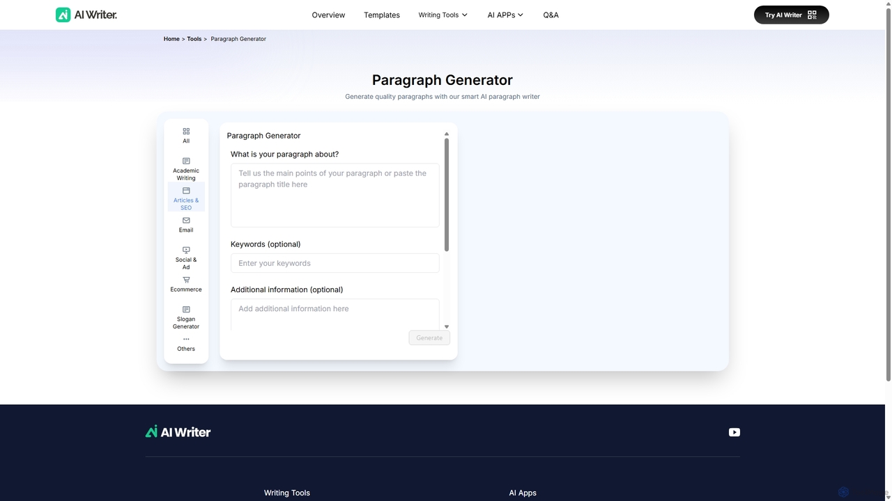 Paragraph Generator: Create Quality Paragraphs with Our AI Writer for AI Writer