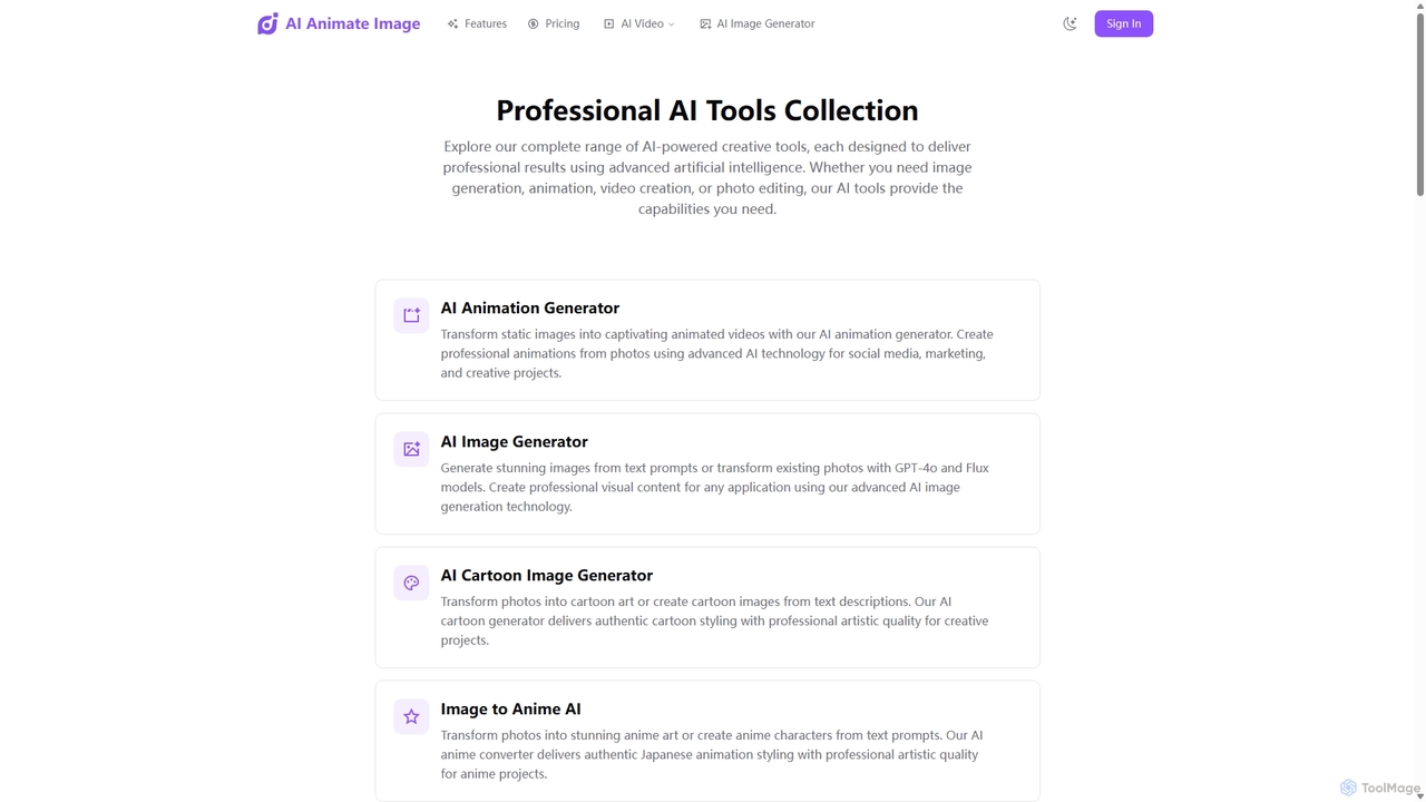 AI Tools - Complete Collection of AI-Powered Creative Tools for Aianimateimage