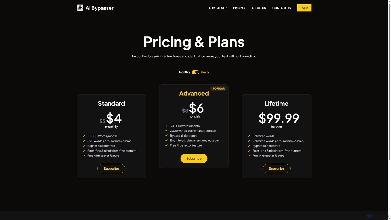 Pricing - AI Bypasser for AIBypasser.pro