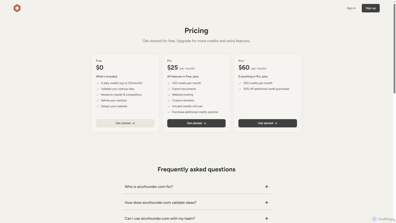 Pricing - aicofounder.com for Aicofounder