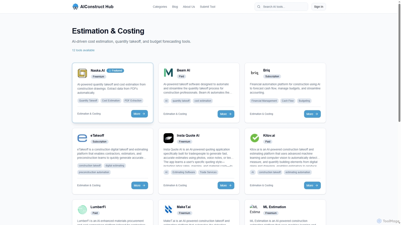 Estimation & Costing AI Tools - Engineering & Construction | AIConstruct Hub for AIConstruct Hub