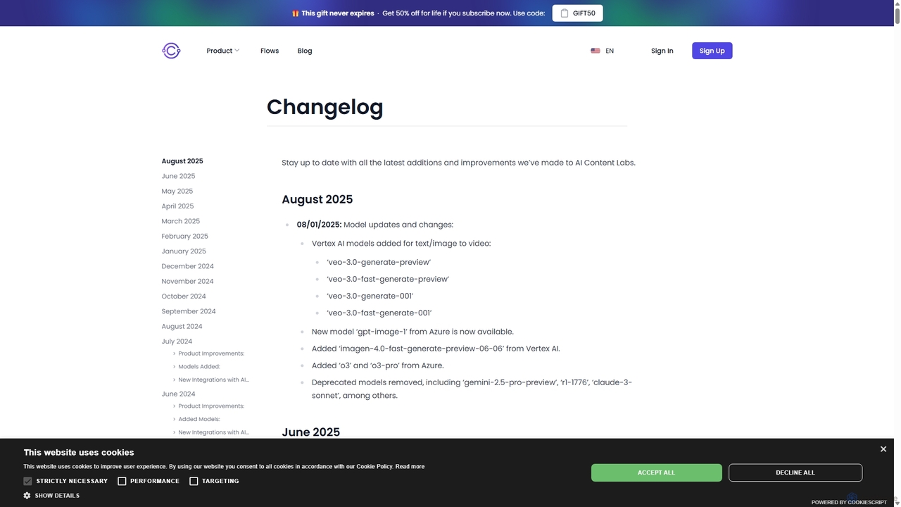Changelog - AI Content Labs for Aicontentlabs