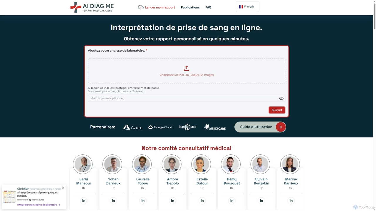 AI DiagMe: Interprétation prise de sang facile et rapide for Aidiagme