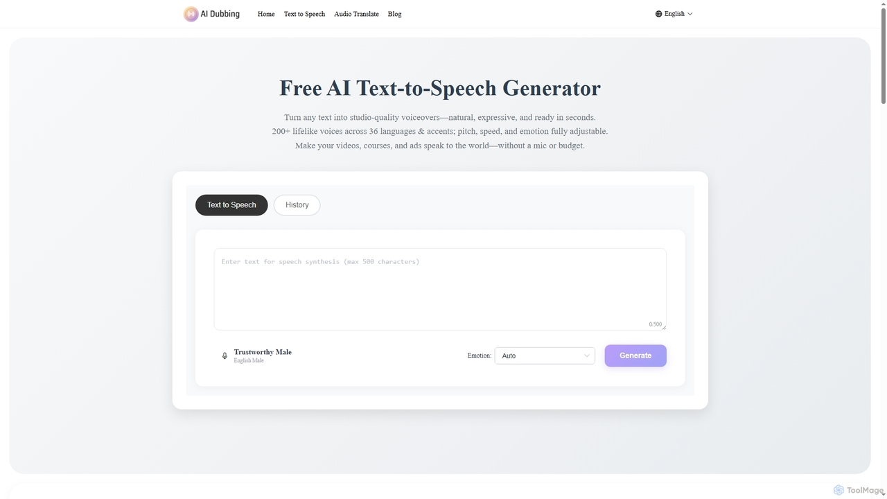 Free AI Text-to-Speech Generator | Natural Voices, No Sign-Up for AIDubbing