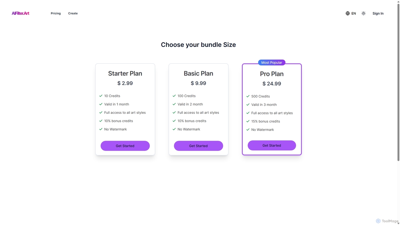 Pricing | AIFilter.Art for AIFilter.Art