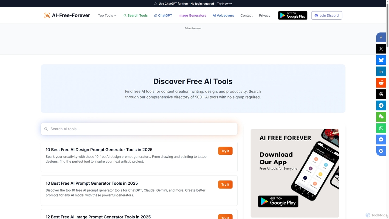 Discover Free AI Tools - Search All AI Tools | AIfreeforever for AIFreeforever