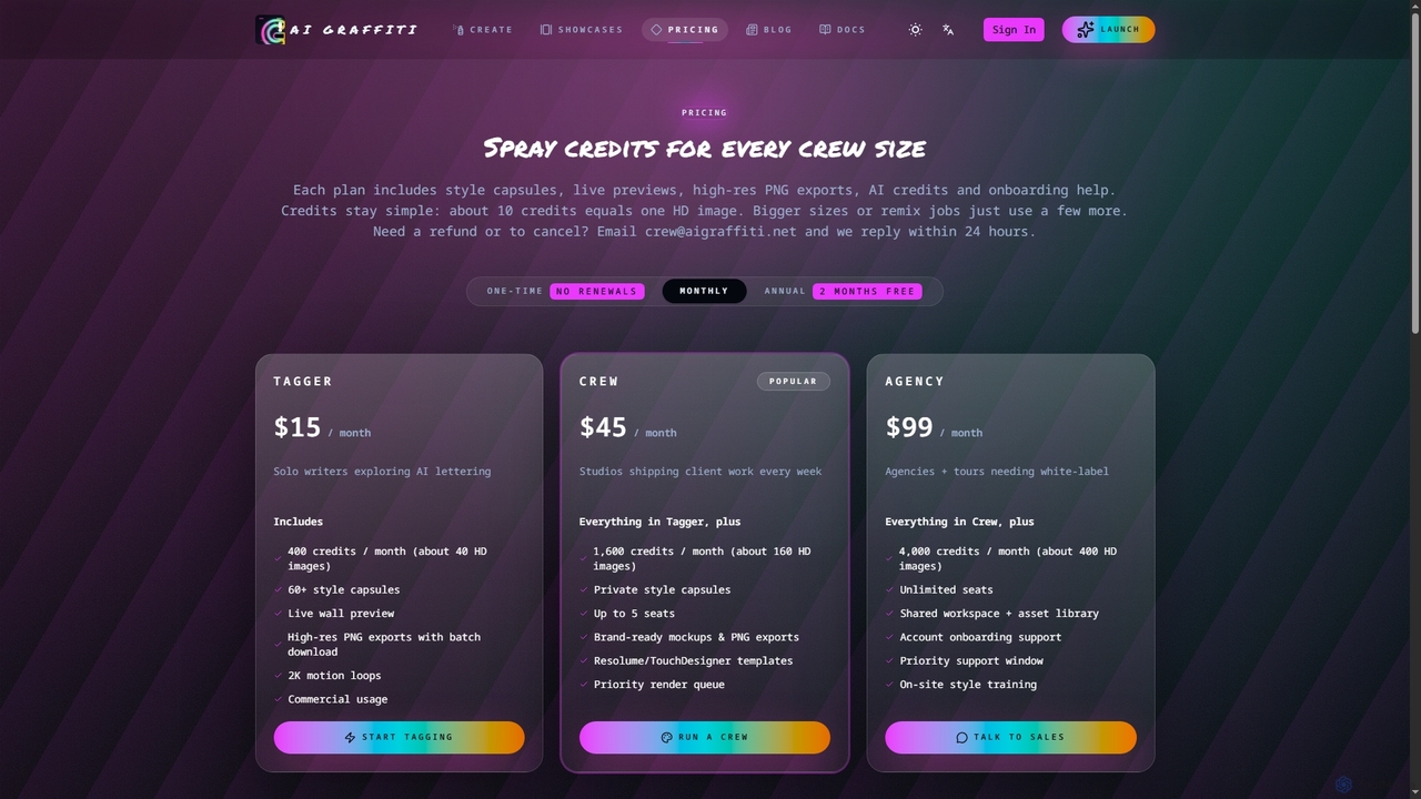 Pricing for AIGraffiti