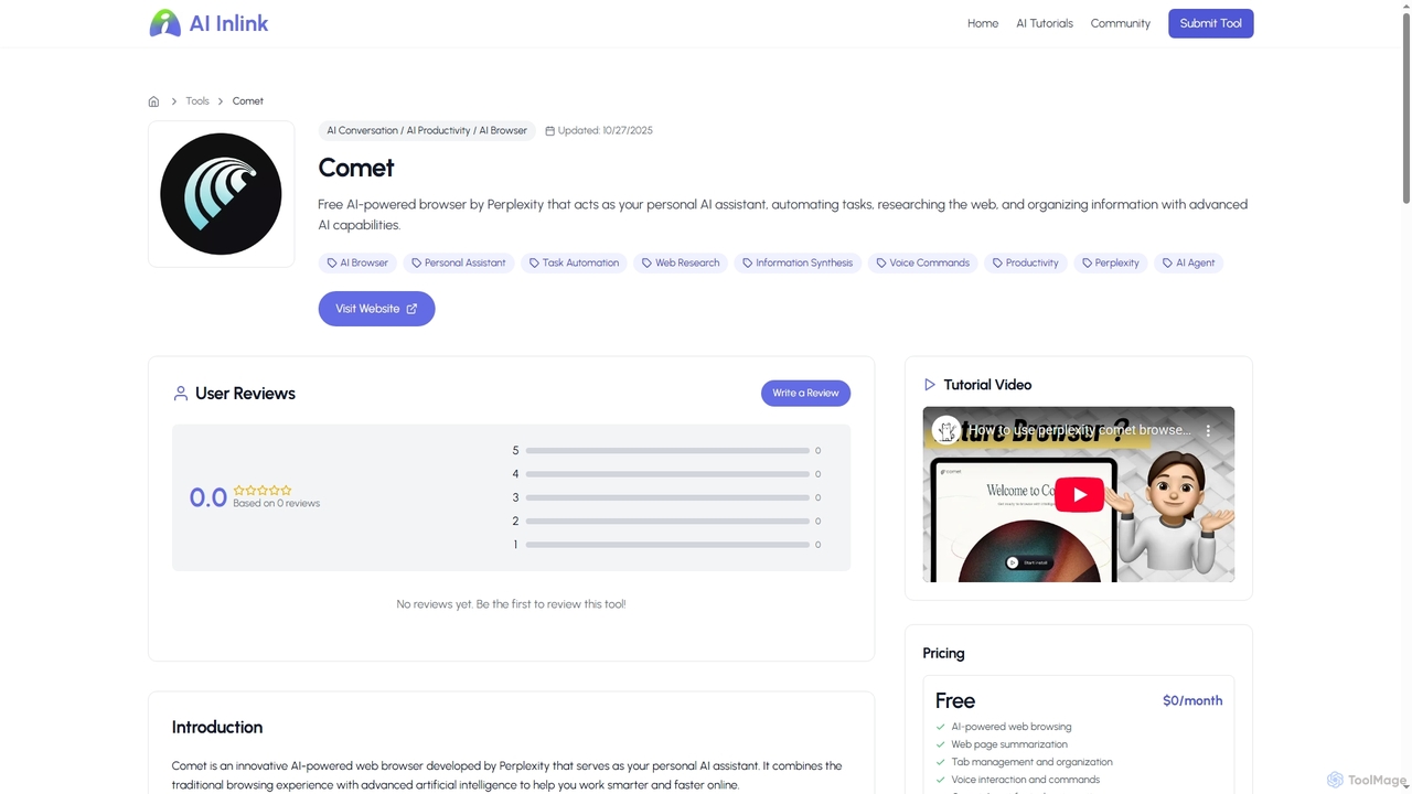 Comet - AI AI Conversation, AI Productivity, AI Browser Tool | AIInLink for Aiinlink
