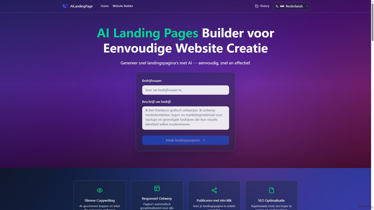 AI Landingspagina Builder - Snel en Eenvoudig Maken for AILandingPage