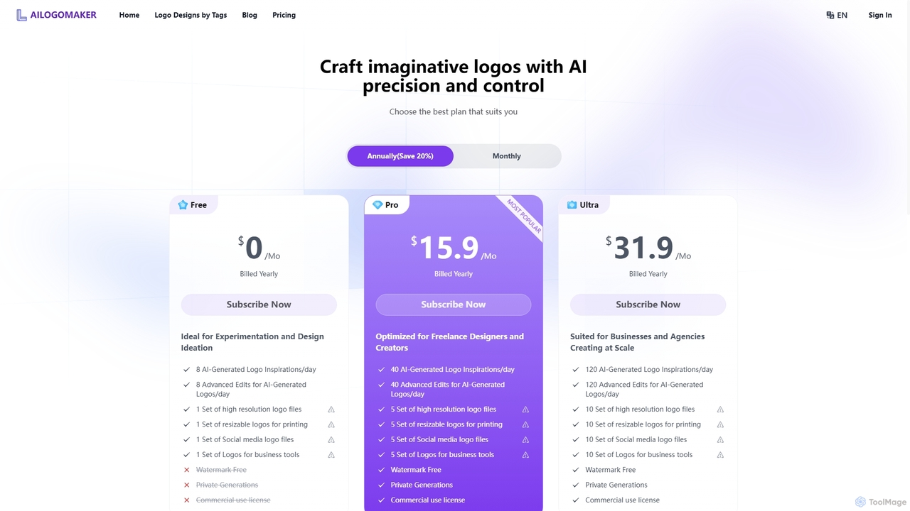 AI Logo Maker Pricing Plan for Ailogomaker