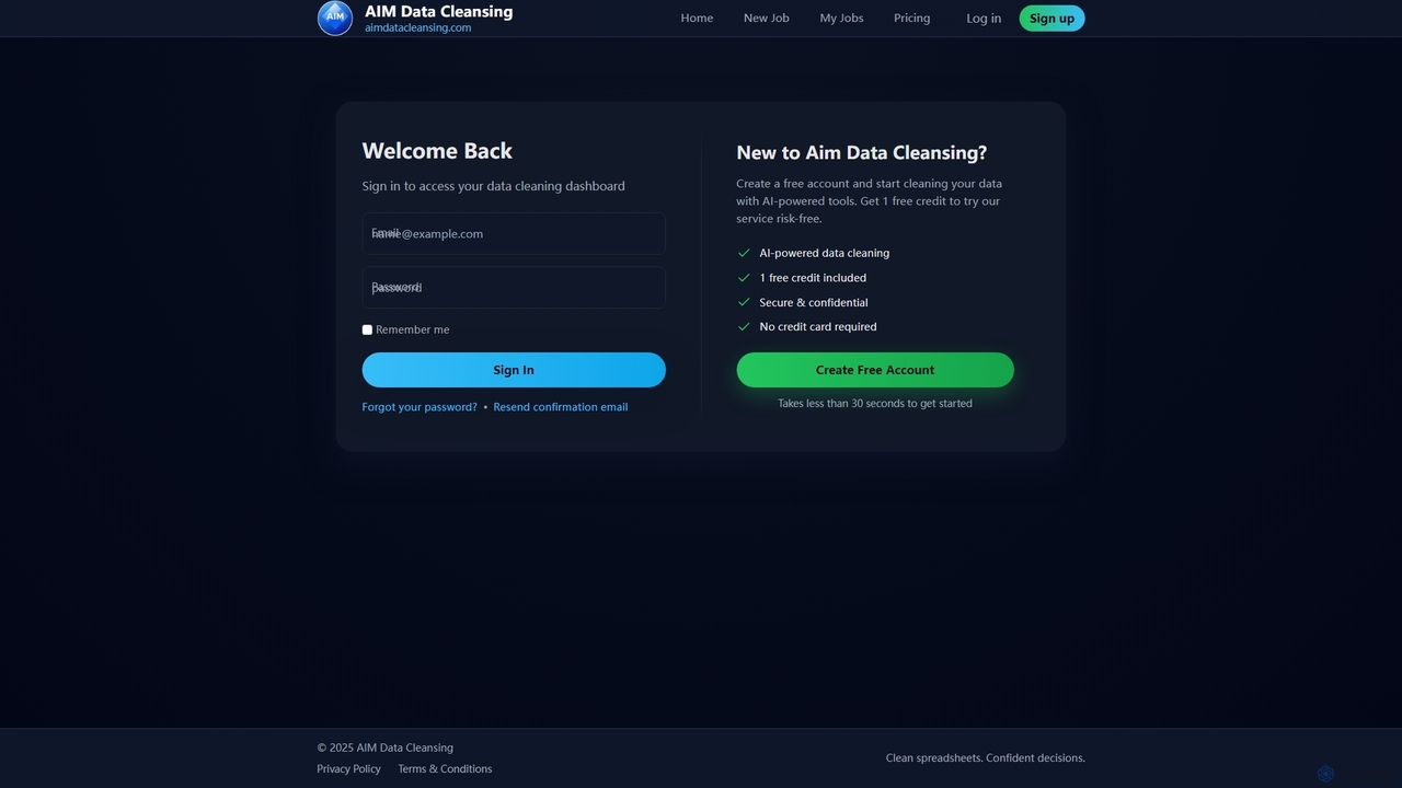 Log in for AIMDataCleansing