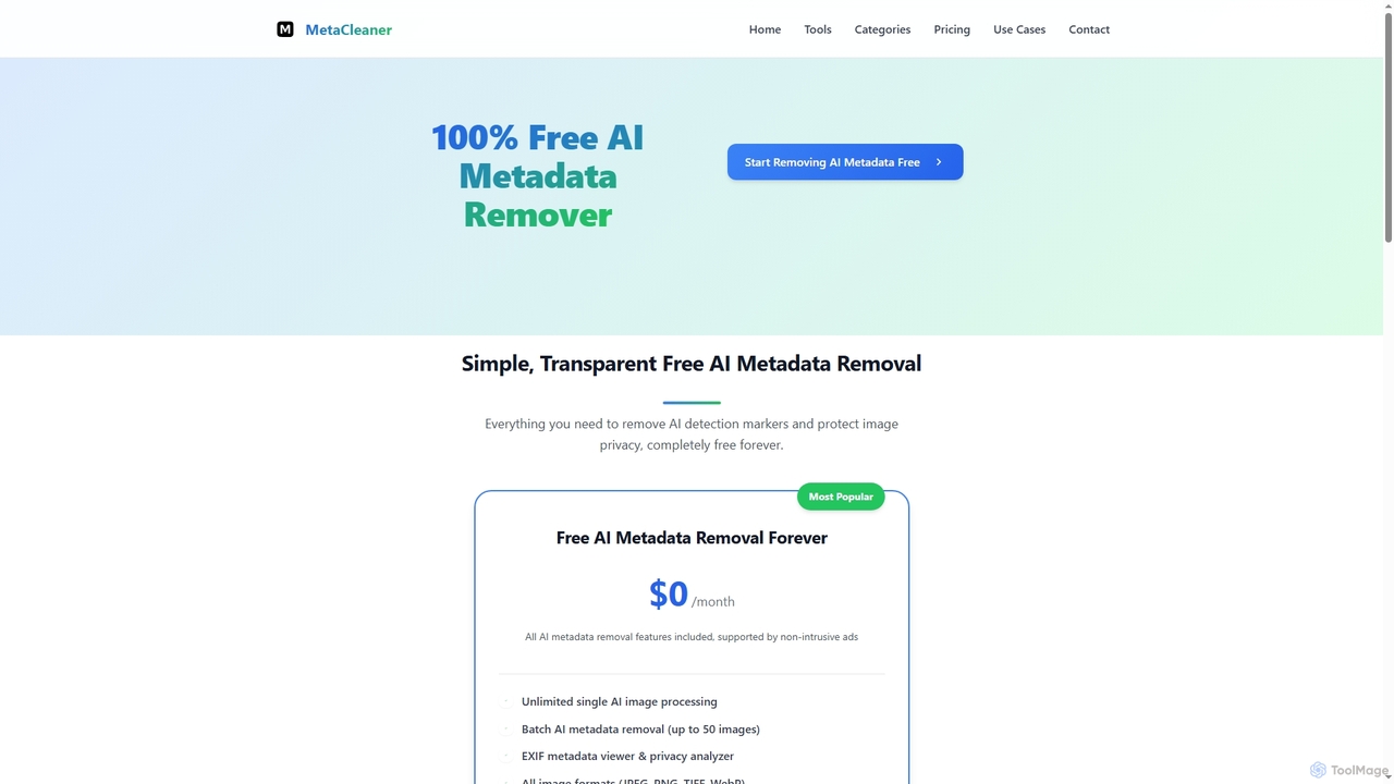 Free AI Metadata Remover – $0 Pricing & Features for Aimodified
