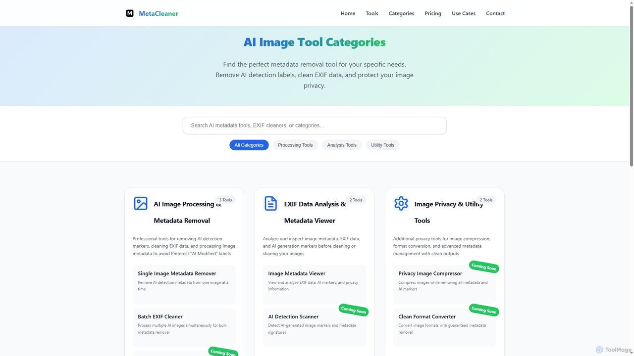 AI Image Tool Categories | Metadata Remover & EXIF Cleaner for Aimodified