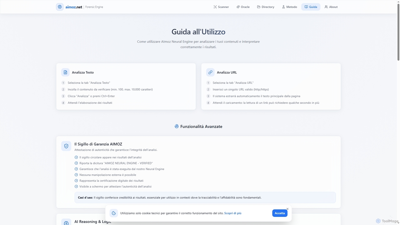Guida all'Utilizzo | AImoz.net - Come Analizzare i Contenuti AI for Aimoz