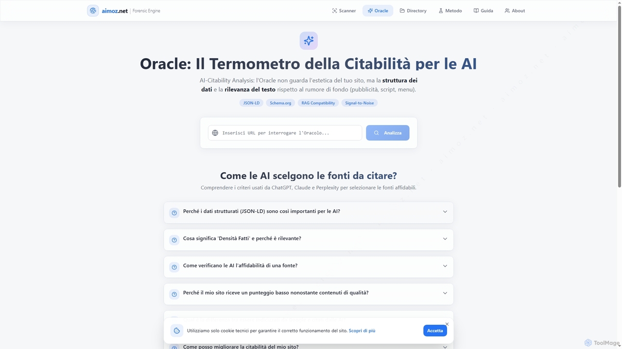 Oracle Scanner: Verifica Citabilità e AI-Readiness URL | Aimoz.net for Aimoz