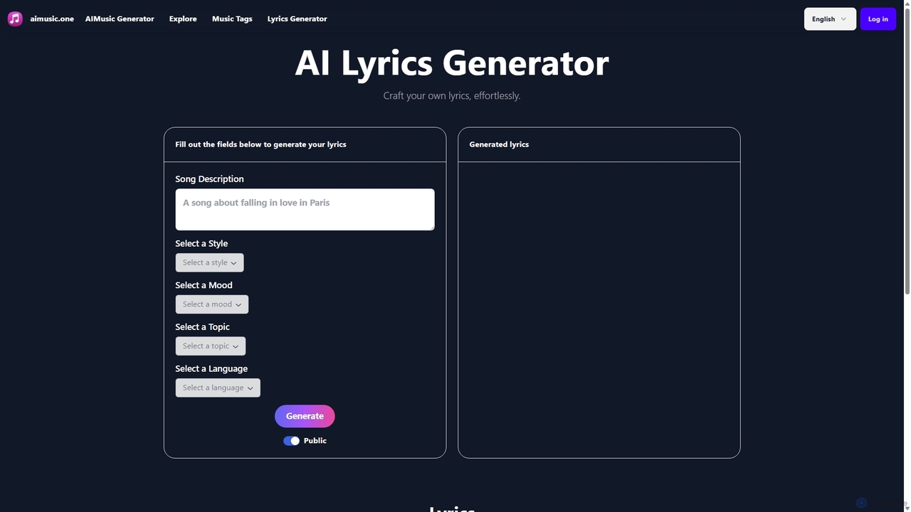 AI Lyrics Generator Free | aimusic.one for Aimusic
