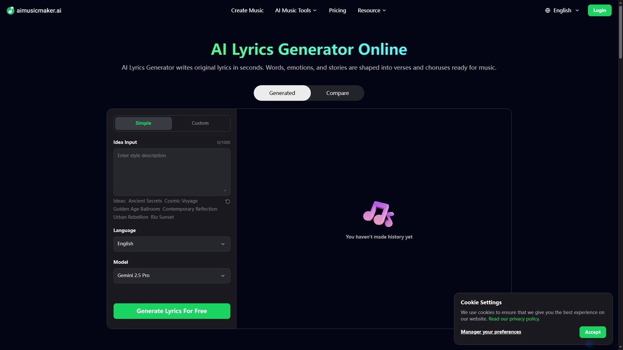 AI Lyrics Generator Online | Write Song Lyrics with AI in Seconds for Aimusicmaker